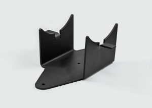 Image of a laser cut 4130 chromoly bent part powder coated in matte black