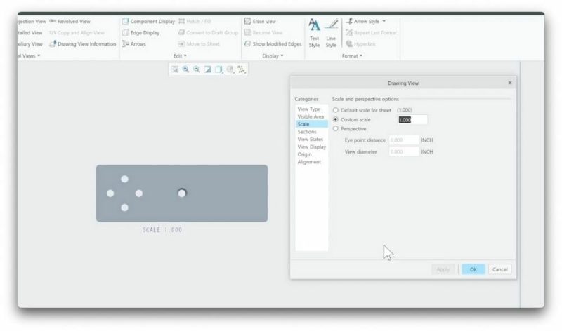 Screenshot showing how to change the scaling of your part, with "1.000" entered for "Custom Scale"