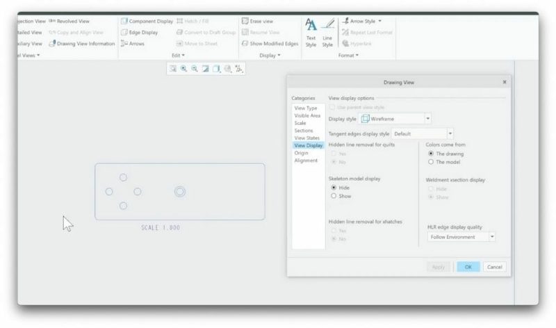 Screenshot showing how to view your part as an outline, with "Wireframe" selected