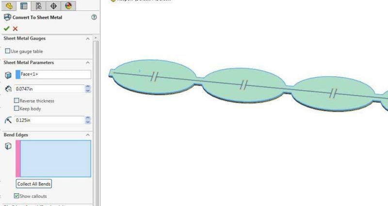 Image of the dialogue box for Sheet Metal Rules in Solidworks to define the sheet metal parameters.