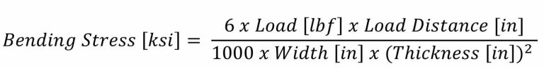 Image of the equation for calculating Bending Stress on a point load, a common sheet metal failure
